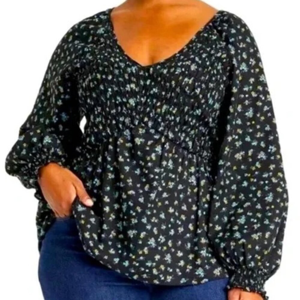 Ava + Viv Black Floral Blouse (1X)